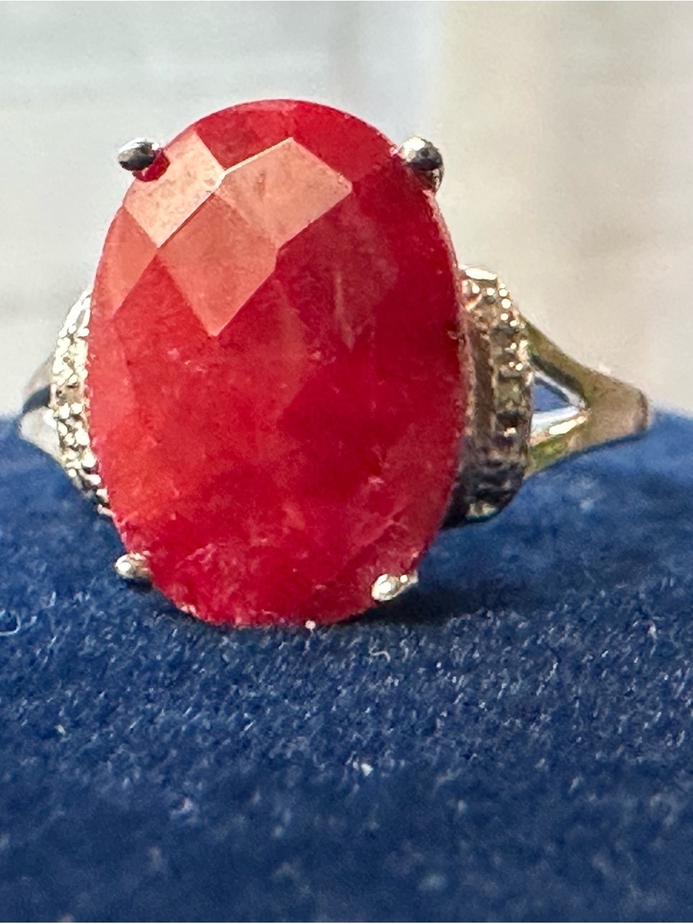 Red Ruby Oval Gemstone Ring set in Sterling Silver